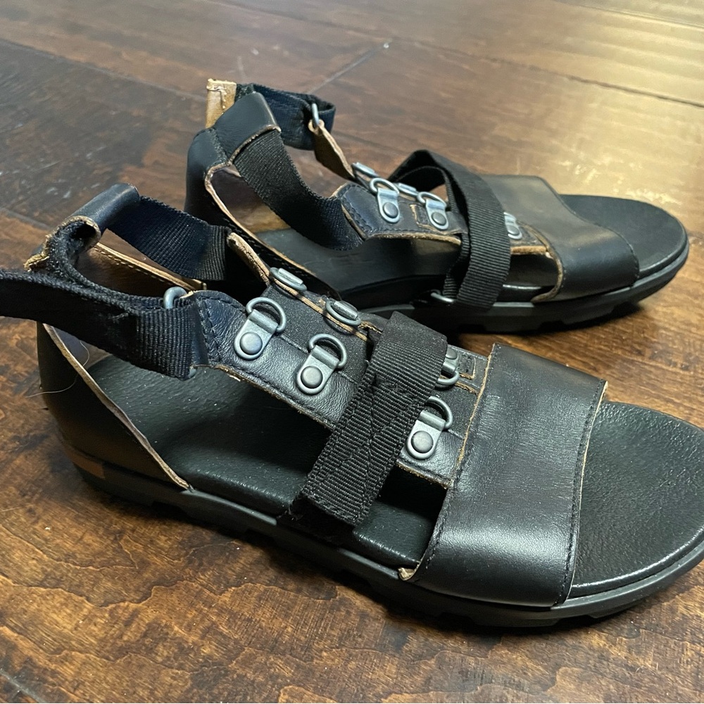 SOREL Torpeda Carly Gladiator Black Leather Sandals Women US 6.5
